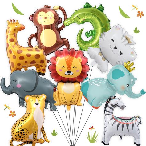 PRICES MAY VARY. 1 Included components: Balloon Features:  Easy to install: The jungle animal balloon set can be decorated anywhere, and it is very convenient to assemble. The set is rich in configuration, and the balloons can be filled with air or helium.  Unique Design: The oversized balloons are designed with jungle wildlife elements, and each accessory is printed with cute animal patterns. The clear pattern, bright colors and vivid patterns create a theme atmosphere and add more fun to the p Safari Baby Shower Decorations, Safari Balloon, Safari Party Decorations, Jungle Balloons, Animal Balloons, Jungle Thema, Jungle Party Decorations, Hunting Birthday, Jungle Theme Parties