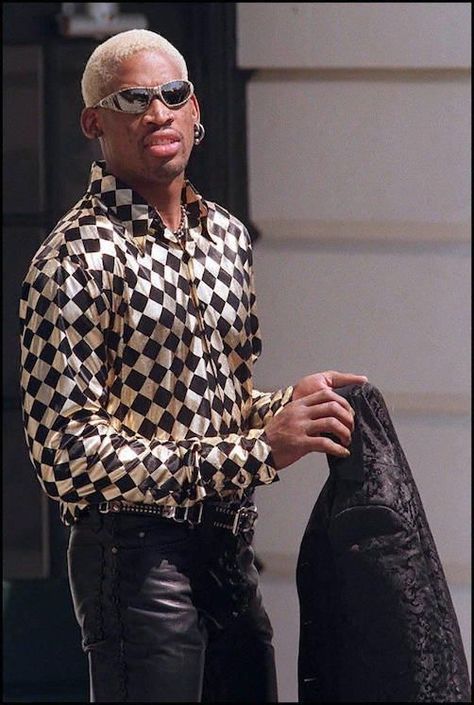 Denis Rodman, Lace Suit, Paisley Pants, Dennis Rodman, Basketball Star, 90s Style, Leather Blazer, Mode Vintage, Chicago Bulls