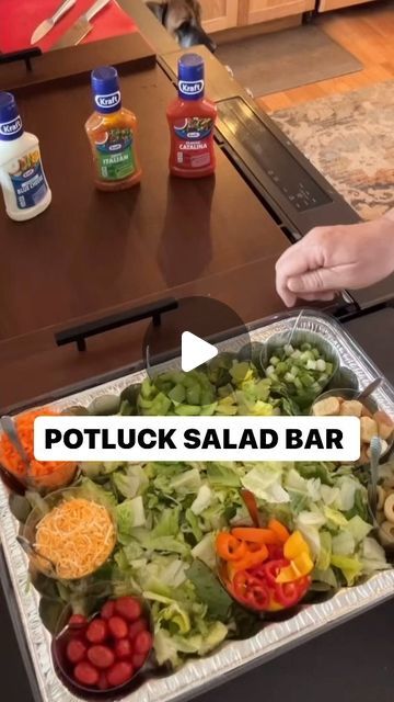 Daniel Cunningham on Instagram: "Pot Luck Salad Bar #saladbar #potluck #food #salad #healthyfood #theorganizerman #tips #tricks #hacks" Salad Bar Potluck Ideas, Salad Recipes For Potluck Parties, Salads Bar Ideas, Salad Bar In Kitchen, Salad Catering Display, Salad And Sandwich Bar, Easy Party Salads For A Crowd, Salad Platter Presentation, Potluck Salads Crowd Pleasers Simple