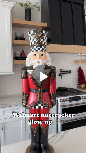 Mackenzie Childs Nutcracker Diy, Spray Painted Nutcracker Diy, Mackenzie Childs Diy Christmas, Mckenzie Childs Christmas Trees, Dollar Tree Nutcracker Makeover, Mackenzie Childs Christmas Decor, Mackenzie Childs Inspired Christmas Tree, Mackenzie Childs Inspired Furniture, Painted Walmart Nutcracker