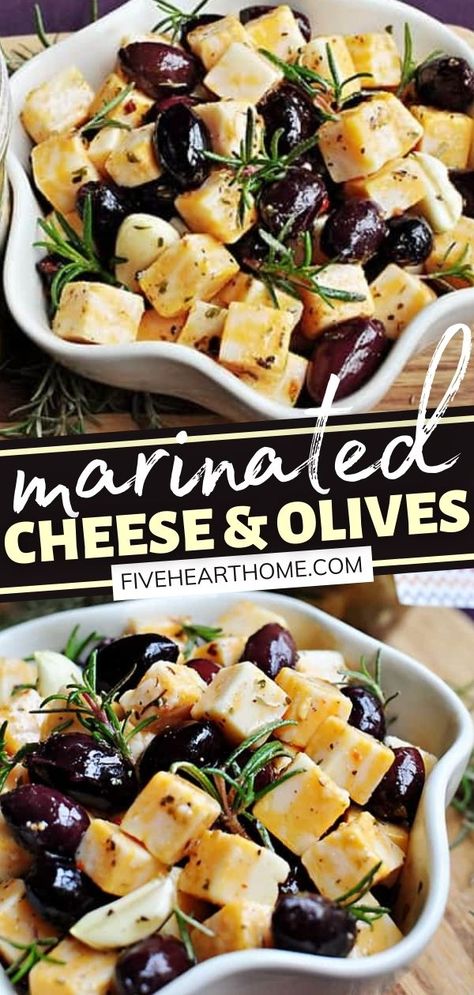 Marinated Cheese And Olives, Easy Food Gifts, Horderves Appetizers, Cheese And Olives, Olive Appetizer, Marinated Cheese, Gift In A Jar, Christmas Appetizers Easy, Christmas Appetizer