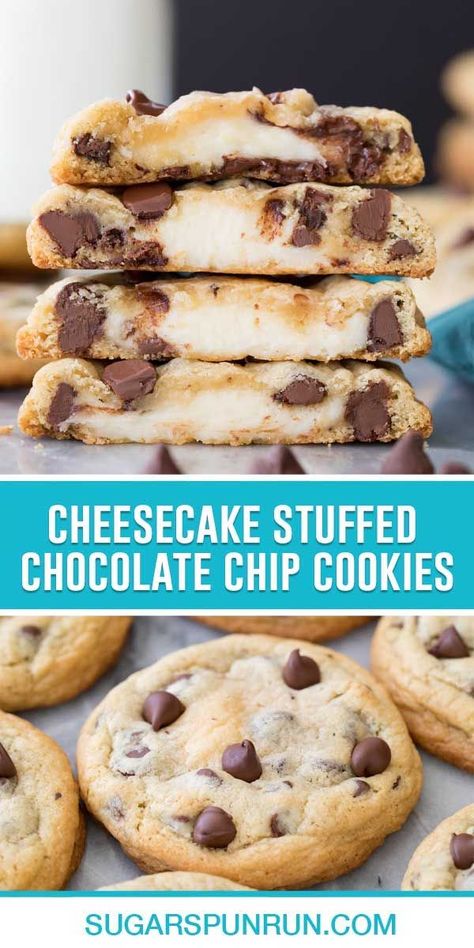 Topped Cookies, Cheesecake Stuffed Cookies, Incredible Desserts, Stuffed Chocolate Chip Cookies, Stuffed Cookies, Chewy Cookies, Chocolate Chip Cheesecake, Gourmet Cookies, Best Chocolate Chip Cookie