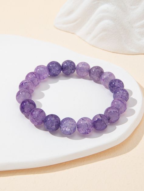 Purple Fashionable Collar  Plastic   Embellished   Fashion Jewelry Cute Purple Bracelet, Beaded Jewelry Purple, Bracelets Crystal Beads, Braslet Ideas With Beads, Crystal Beads Bracelet Design, Purple Beads Bracelets, Shein Bracelet, Beaded Bracelets Purple, Lilac Accessories