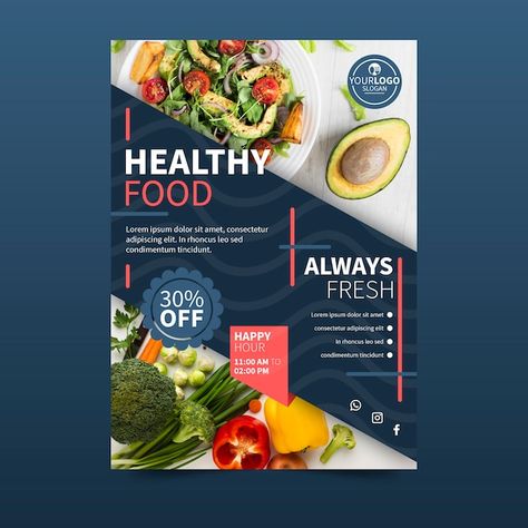 Healthy food restaurant poster design st... | Free Vector #Freepik #freevector #flyer #poster #food #design Restaurant Poster Design, Healthy Food Restaurant, Nutrition Poster, Healthy Restaurant Food, Poster Food, Restaurant Poster, Menu Design Template, Restaurant Flyer, Food Menu Design