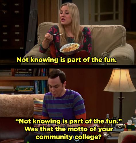 When Sheldon pulled no punches about Penny’s educational background. | 21 Moments "The Big Bang Theory" Had Absolutely No Chill Big Bang Theory Memes, Big Bang Theory Quotes, Big Bang Theory Funny, The Big Band Theory, The Bigbang Theory, The Big Bang Theory, Tv Quotes, Big Bang Theory, Big Bang