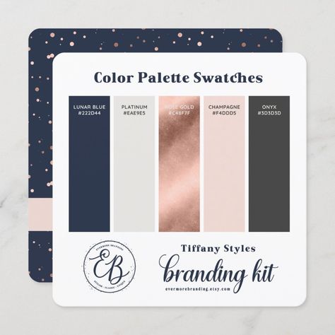 Navy Blue & Rose Gold Color Palette Swatch Card Size: 5.25" x 5.25". Gender: unisex. Age Group: adult. Pattern: check. Material: Semi-Gloss. Rose Gold Color Palette, Blush Color Palette, Gold Color Palette, Pink Color Palette, Gold Wedding Colors, Gold Color Palettes, Color Palette Pink, Wedding Vision, Brand Color Palette