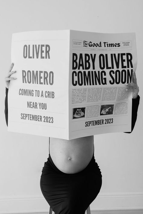 Maternity Pictures Diy How To Take, Unique Bump Photos, All Black Family Maternity Shoot, Newspaper Announcement Photoshoot, Newspaper Pregnancy Photoshoot, News Paper Pregnancy Announcement, Expecting Baby Photoshoot, Italy Pregnancy Announcement, Pregnancy Announcement Ideas Instagram