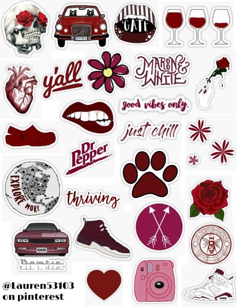 Maroon Stickers Aesthetic, Red Stickers Aesthetic Printable, Dark Red Stickers, Stickers Trendy, Red Stickers, Dark Stickers, Heart Retro, Rose Sticker, Red Aesthetic Grunge