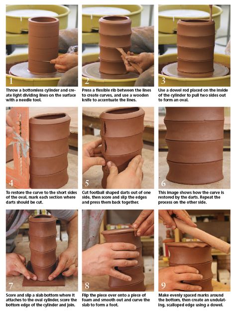 Nick Ramey started out making high-fire, wheel-thrown pottery, but during graduate school became enamored with handbuilding low-fire earthenware sculptures Pottery Altered Forms, Column Vase, Ceramic Arts Daily, Clay Techniques, Ceramic Tools, Pottery Form, Wheel Throwing, Advanced Ceramics, Pottery Videos