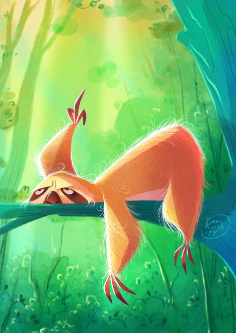 The Forest on Behance Sloth Drawing, Book Illustration Design, Sloth Art, Illustration Art Kids, Picture Books Illustration, Forest Illustration, Kids' Book, Cute Animal Drawings, Illustration Character Design