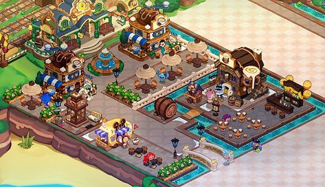 A mini CRK Café & Bar plaza I made featuring the new Disney collab decor Cookierun Kingdom Design, Crk Kingdom Train Station, Crk Train Station Decor, Cookie Run Kingdom Layout Train Station, Cookie Run Kingdom Disney Layout, Cookie Run Kingdom Train Station, Crk Design Ideas, Crk Decor Idea, Cookie Run Decor Ideas