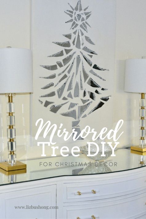 Christmas Mirror Decorations, Broken Mirror Projects, Mirror Christmas Tree, Christmas Drawing Ideas, Christmas Tree Wall Art, Christmas Mirror, White Grout, Wall Art Easy, Tile Adhesive