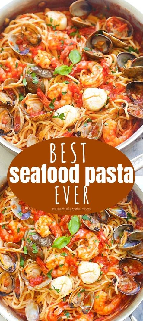 Seafood Pasta Sauce, Mixed Seafood Recipe, Seafood Pasta Dishes, Pasta With Shrimp, Fish Pasta, Seafood Dinner Recipes, Seafood Dish Recipes, Linguine Recipes, Shrimp Scallops