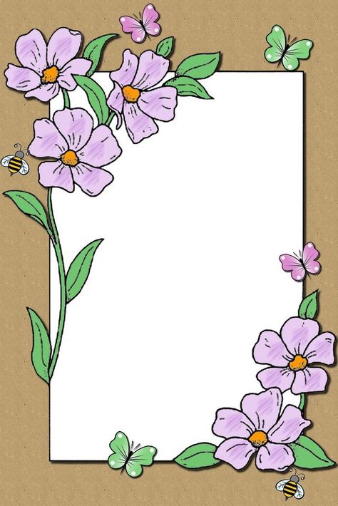 Flower Borders Drawing, Floral Designs For Project, Boarder Designs Frames, Floral Border Design For Project, Image Frame Design, Border Flower Designs Drawing, Flower Border Design Drawing, Floral Design Drawing Border, Paper Border Designs For Projects