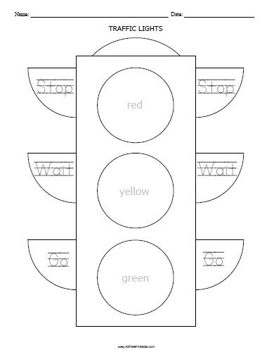 Traffic Lights Worksheet                                                                                                                                                                                 More Safety Worksheets, Road Safety Signs, Street Safety, Road Traffic Safety, Transportation Safety, Pedestrian Safety, Community Helpers Preschool, Transportation Preschool, Safety Signs