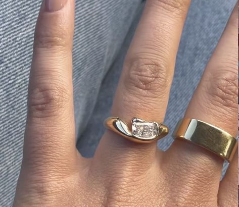 Thick Gold Ring Band, Chunky Silver Engagement Rings, Art Deco Yellow Gold Engagement Ring, Jewelry Push Present, Low Maintenance Engagement Ring, Gold Chunky Wedding Ring, Off Center Engagement Ring, Granola Wedding Ring, Gold Engagement Ring With Thick Band