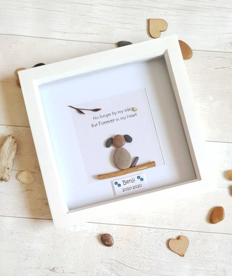 Pebble Art Dog, Pet Memorial Frames, Stone Pictures Pebble Art, Dog Sympathy Gifts, Pebble Art Family, Pet Memorial Stones, Dog Sympathy, Pet Sympathy Gifts, Dog Memorial Gift