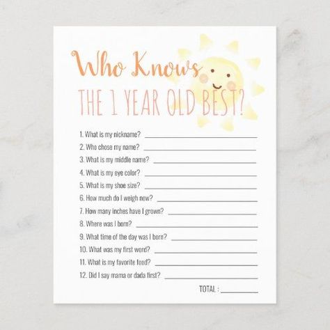 $ 1.2 | Sunshine Who Knows 1yo Best 1st Birthday Game #sunshine, watercolor, yellow, 1st birthday, first birthday, game, party, who knows 1st Birthday Trivia, Sunshine Watercolor, 1st Birthday Games, 1st Birthday Party Games, First Birthday Game, Sunshine First Birthday, First Birthday Games, 1 Year Birthday, 1st Birthday Party Themes