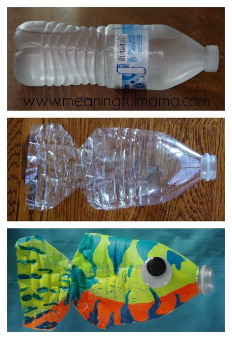 Water Bottle Fish, Fish Crafts Kids, Recycling Projects For Kids, Bat Monster, Bottle Fish, Ochrana Prírody, Monster Pumpkin, Water Bottle Crafts, Fish Craft