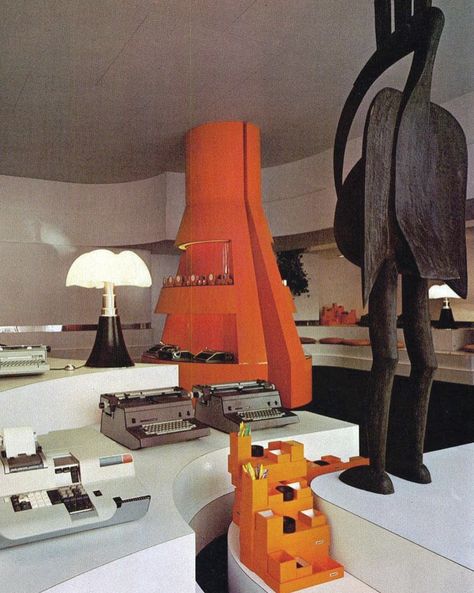 FURNITURE ARCHIVE® on Instagram: “Olivetti showroom by Gae Aulenti, c. 1967 — Paris, FR” Olivetti Showroom, Duro Olowu, Gae Aulenti, Showroom, 1960s, Lamps, Home Appliances, Magazine, Paris