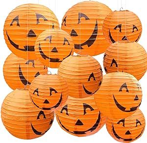 PheiLa Halloween Pumpkin Paper Lanterns Set for Halloween Party Garden Decoration, Multi-Sized, Pack of 12 Lanterns Sky, Party Garden Decoration, Diy Kid Activities, Spider Web Decoration, Sky Lanterns, Party Garden, Lantern Set, Halloween Spider Web, Halloween Party Supplies