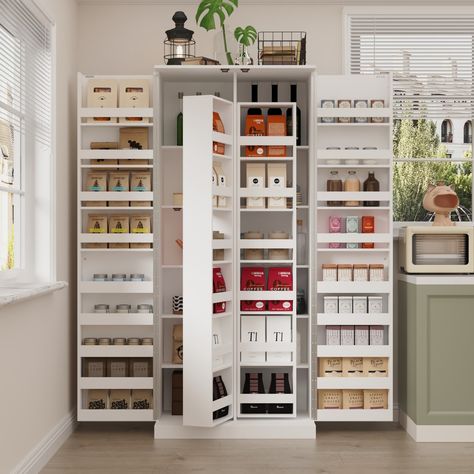 Versatile Kitchen Organizer: Compact 31.5" Cabinet with Smart Storage - Bed Bath & Beyond - 39388803 Galley Kitchen Storage, Pantry Cabinet Organization, Evergreen Decor, Food Pantry Cabinet, Smart Storage Ideas, Smart Kitchen Storage, White Pantry, White Storage Cabinets, Kitchen Cupboard Storage