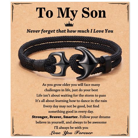 PRICES MAY VARY. [To My Son Bracelet]- To My son, As you grow older you will face many challenges in life, follow your dreams, believe in yourself, and remember to be awesome. I will always be with you [Gifts for Son]- The anchor bracelet comes with an inspirational card and is packaged in a pretty velvet pouch that makes it a fantastic gift for your son, gifts for teenage teen boys on Birthday, Christmas, Graduation, Valentine's Day, Back to School or other special occasion [High-Quality Materi Country Boy Gifts, Boy Bracelet, Nostalgia 2000s, Gifts For Son, Son Bracelet, Best Gift Baskets, Boys Bracelets, Grandson Gift, Grandmas Christmas