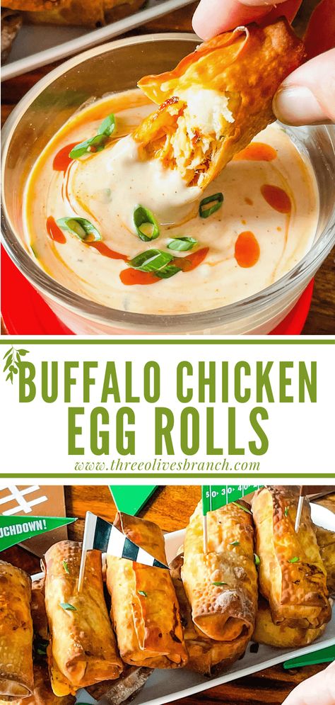 Buffalo Chicken Egg Rolls, Homemade Egg Rolls, Chicken Egg Rolls, Egg Roll Recipes, Football Food, Game Day Food, Chicken Eggs, Egg Rolls, Buffalo Chicken