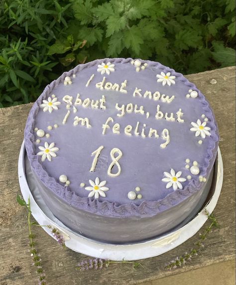 Taylor Swift, lyrics, aesthetic, cake, birthday, daisy, purple Cake Of 18th Birthday, Cake With Lyrics, Cake Designs Taylor Swift, Taylor Swift 19th Birthday Cake, Taylor Swift Birthday Cake Lyrics, Taylor Swift Lyric Cake, 18th Birthday Cake Taylor Swift, Taylor Swift 18th Birthday, Birthday Cake Taylor Swift