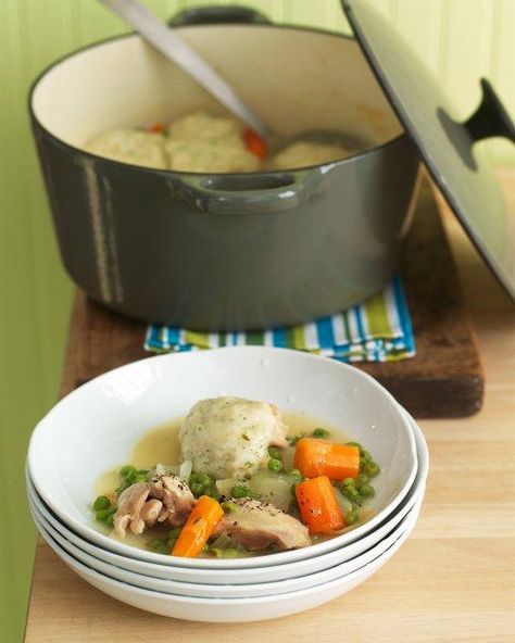 Chicken and Dumplings Recipe -- a One Pot Meal Dumplings Chicken, Martha Stewart Recipes, Quick Chicken Recipes, One Dish Dinners, Quick Chicken, Smitten Kitchen, Dumpling Recipe, Jambalaya, Chicken And Dumplings