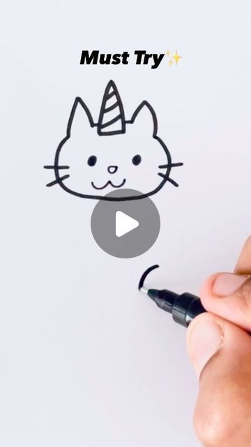 Kitty Cat Drawing Easy, Easy Cat Doodle Simple, Simple Cat Drawing Step By Step, Art Ideas For Kids Drawing, Cat Simple Drawing, Kitty Drawing Easy, Cat Drawing Simple, Art Reels, Simple Cat Drawing