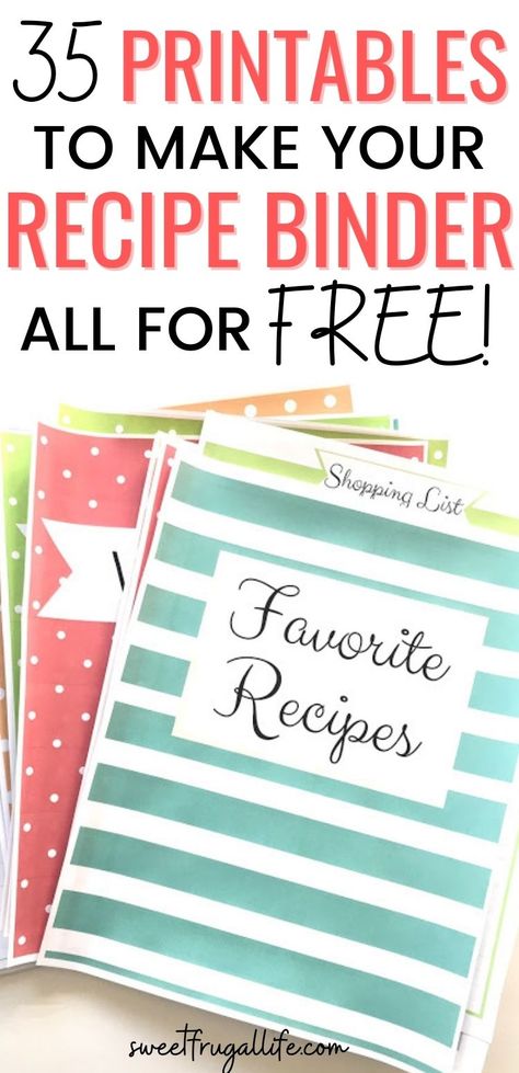 Free Recipe Binder Printables - Sweet Frugal Life How To Make A Recipe Binder, Homemade Cook Book Ideas Recipe Binders, Happy Planner Recipe Printable, Recipe Dividers Free Printable, Recipe Binder Printables Free Templates, How To Make A Recipe Book, Free Printable Recipe Binder Pages, Recipe Binder Ideas, Free Printable Recipe Pages