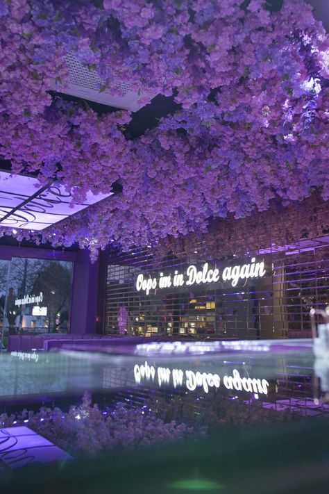 Transform any space with our stunning artificial flower installations. Our expertly crafted pink and purple cherry blossoms come together to create a breathtaking flower ceiling that adds depth and beauty to any setting. Witness the transformative power of our artificial flower installations as they bring charm and elegance to any space. Discover how we can revitalize your surroundings with our artifici9al flower installations. #artificialflowers #flowerinstallations #cherryblossoms Ceiling Interior, Tree Restaurant, Flower Ceiling, Art Shed, Garden Interior, Stunning Interior Design, Design Restaurant, Flower Installation, Purple Trees