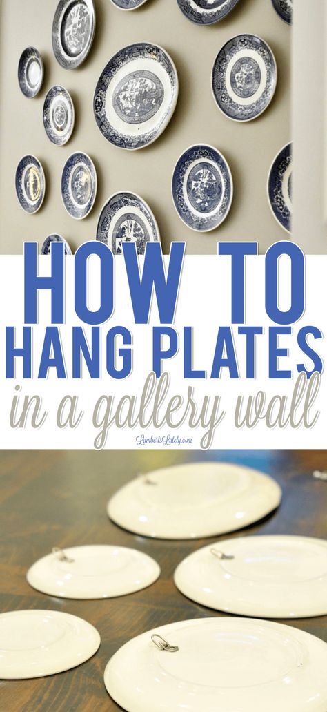 Want to display your plates in a gallery wall without exposed hardware?  This simple DIY tutorial shows you how!  Great idea for  kitchen or dining room decor. Dishes On Wall, Hang Plates On Wall, Hang Plates, Plate Wall Display, Idea For Kitchen, Plate Hangers, Plate Wall Decor, Dining Room Wall Decor, Plate Decor