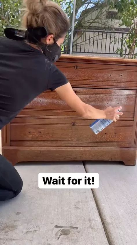 How to Makeover Old Furniture into a Modern Painted Dresser | Hometalk Refinishing Wood Dresser, Diy Redo Dresser, Spray Paint Wood Furniture Diy, Diy Long Dresser Makeover, How To Redo A Dresser Step By Step, How To Paint Over Black Furniture, Diy Refinished Dresser, Revamp Old Dresser, How To Repaint Dresser