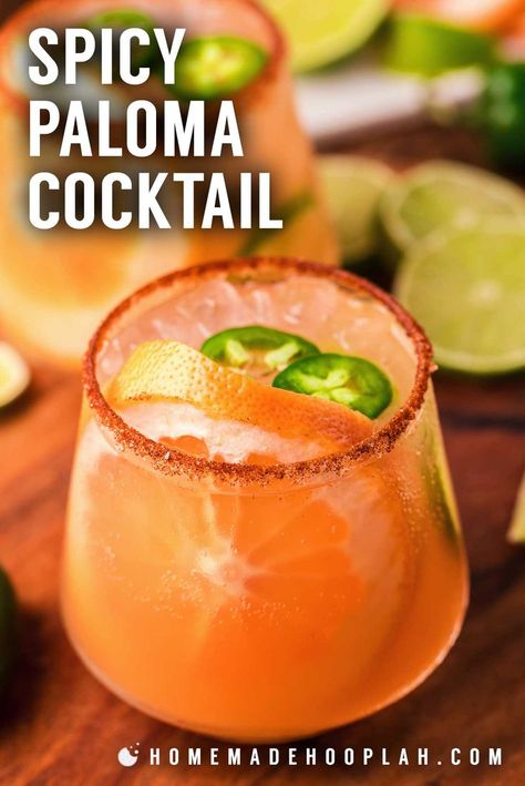 Spicy Paloma, Paloma Drink, Paloma Recipe, Paloma Cocktail, Spicy Cocktail, Jalapeno Recipes, Simple Syrup Recipes, Cocktail Syrups, Yummy Alcoholic Drinks