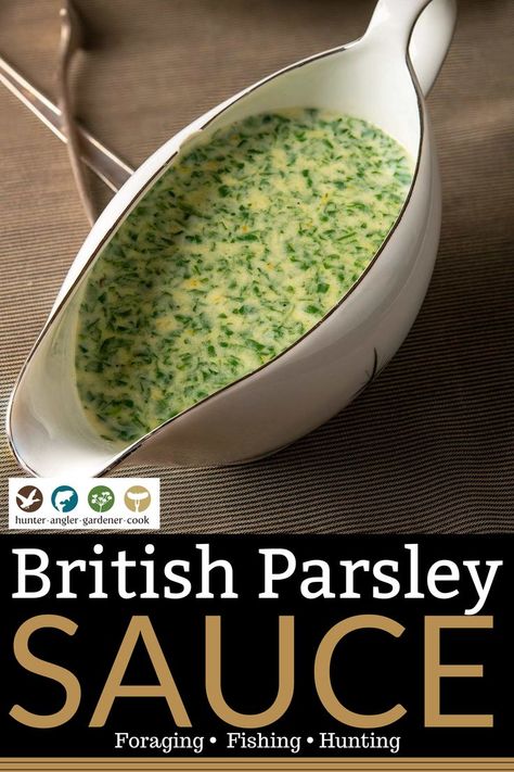 Parsley sauce can mean different things to different people, but for me it is this British-style parsley sauce with cream and a hint of mustard. It’s great on fish, white meat poultry, or pork. Lots of other versions of parsley sauce exist around the world. One of the most famous is chimichurri, from Argentina, and parsley plays a huge role in Italian salsa verde. These are both acidic sauces with no dairy. | @huntgathercook #hankshaw #parsleysauce #howtomakeparsleysauce #Britishparsleysauce Parsley Sauce For Ham, Parsley Recipes Drink, Irish Parsley Sauce Recipe, Parsley Sauce For Steak, Parsley Cream Sauce, Parsley Sauce For Fish, Parsley Sauce Recipe, Paleo Sauce, Watercress Sauce