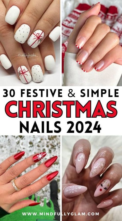 simple christmas nails 2024 Christmas Nails Acrylic Neutral, Xmas Sns Nails, Christmas Short Nail Art Designs, Cute Easy Christmas Nails Simple Short, Christmas Short Shellac Nails, Nail Art Design For Christmas, Boho Christmas Nail Ideas, Easy Holiday Gel Nails, Simple Christmas Nail Art Designs