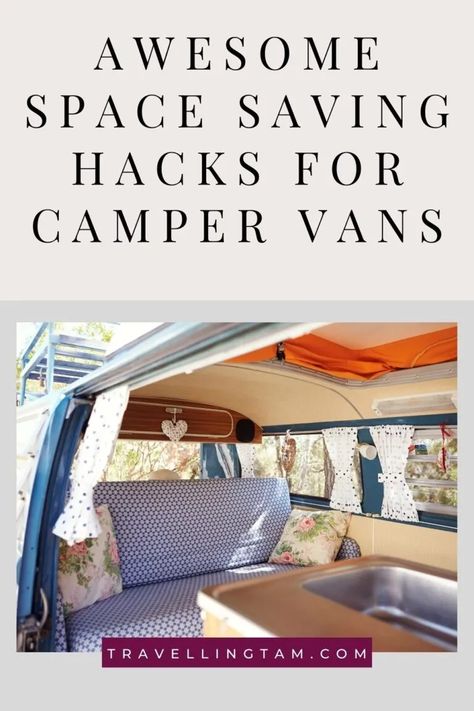 Awesome Space Saving & Organisational Hacks for Van Life Campervan Storage Ideas, Campervan Hacks, Car Camping Organization, Van Inspiration, Van Organization, Organizational Hacks, Space Saving Hacks, Van Storage, Saving Hacks