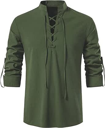 Viking Costume, Bracelet Viking, Pirate Shirts, Blouse Cotton, Long Sleeve Tee Shirt, Mens Henley, Tops Long Sleeve, Fall Wear, Wear Green