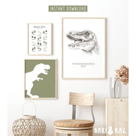 Dinosaur Bedroom Wall Art Set of 3 Prints Boys Room Dinosaur Decor Kids Room Gallery Wall Dinosaur Poster T-Rex Print Set Dino Printable 14 Classy Dinosaur Bedroom, Subtle Dinosaur Nursery, Little Boys Dinosaur Bedroom, Vintage Dinosaur Room, Dinosaur Bookshelf, Dino Bedroom Ideas, Dinosaur Room Boys, Dinosaur Bedroom Ideas, Dinosaur Toddler Room