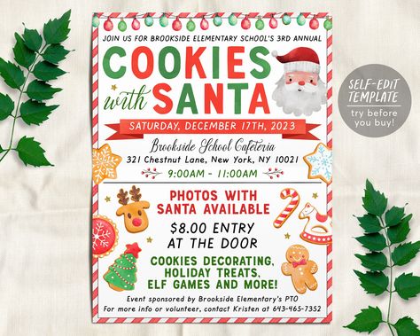 Santa Meet And Greet Ideas, Cookies With Santa Event Ideas, Kids Christmas Brunch, Christmas Brunch Party, Cookies With Santa, Pta Events, Photos With Santa, Santa Party, Easy Fundraisers