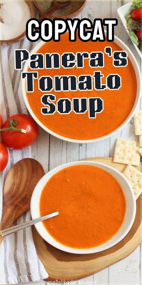 Panera Bread's Tomato Soup is a beloved comfort food that's perfect 
for any season. This creamy and flavorful soup is packed with the rich 
taste of tomatoes, herbs, and spices. With this copycat recipe, you can 
recreate the magic of Panera's tomato soup right in your own kitchen.
This recipe captures the essence of Panera's tomato soup, with its 
velvety texture and bold flavor. Panera Soup Recipes Copycat, Copycat Panera Tomato Soup, Diy Tomato Soup, Condensed Tomato Soup Recipe, Panera Copycat Recipes, Panera Bread Recipes, Panera Tomato Soup, Panera Tomato Soup Recipe, Tomato Bisque Soup