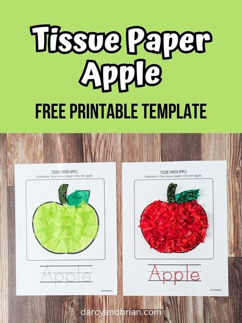 Tissue Paper Apple, Paper Apple Craft, Tissue Paper Crafts For Kids, Apple Crafts Preschool, Letter Of The Week Activities, Kids Fathers Day Crafts, Paper Apple, Tissue Paper Crafts, Free Printable Crafts