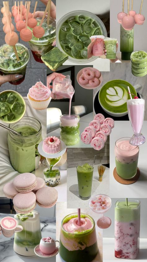 strawberry matcha :p Barista Recipe, Strawberry Matcha, Matcha Drink, Matcha Recipe, Pretty Drinks, Cute Desserts, Matcha Tea, Green And Pink, Interesting Food Recipes