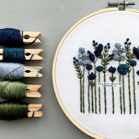 SKILL LEVEL: Beginner This Midnight Blue Wildflowers Embroidery Kit is the perfect weekend project to cozy up with on the couch with. As a Beginner Hand Embroidery Kit, this will teach you the foundational stitches that I use everyday. This is a great beginner project that includes the following: Pre-printed cotton fabric 6-inch embroidery hoop Full skeins of DMC embroidery floss Embroidery Needle Online stitch tutorials A stitch guide Tips and tricks that I use everyday Clothespins not included Embroidery On Navy Blue Fabric, Embroidery On Grey Fabric, Delphinium Embroidery, Embroidery On Blue Fabric, Embroidery Fill Stitches, Things To Embroider, Teal Embroidery, Blanket Embroidery, Beginner Hand Embroidery