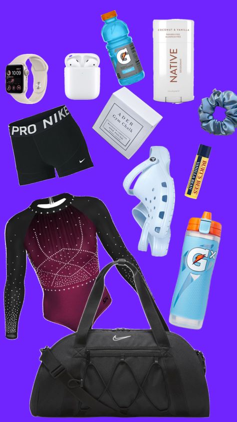 What i would bring in my gymnastics bag if I did gymnastics: What To Keep In Your Gymnastics Bag, What’s In My Gymnastics Bag, Gymnastics Bag Essentials, Gymnastics Outfits For Practice, Gymnastics Essentials, Gymnast Aesthetic, Gymnastics Supplies, Gymnastics Gear, Gymnastics Clothes