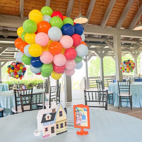 Disney Up Centerpieces Diy, Up Themed Party Decor, Up Movie Centerpiece, All Disney Characters Birthday Party, Up Movie Balloon Decorations, Pixar Up Party Decorations, Up Theme Table Decorations, Disney 1st Birthday Boy Theme, Up 1st Birthday Party Theme Disney