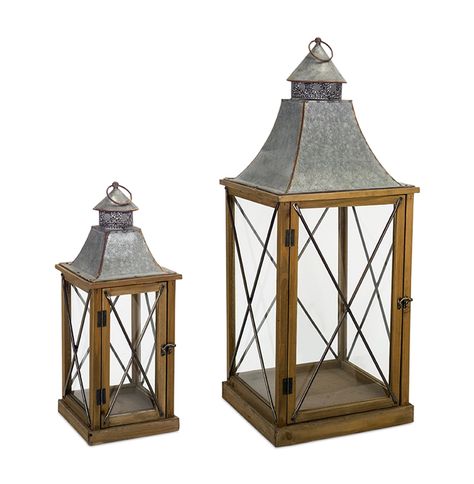 Wooden Candle Lanterns, Rustic Wood Lanterns, Metal Candle Lanterns, Rustic Lanterns, Large Lanterns, Small Lanterns, Wood Lantern, Gray And Brown, Lantern Set