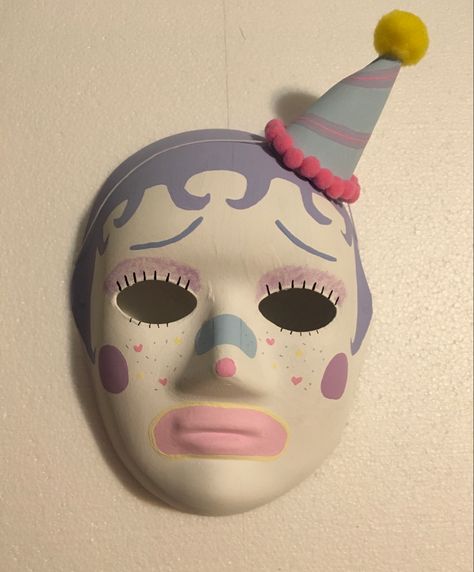 Idea and design originally mine hand painted. Plastic Mask Painting Ideas, Mask Inspiration Design, Mask Painting Ideas Easy Diy, Face Mask Ideas Art, Paper Mache Halloween Masks, Masks Art Ideas Design, Halloween Mask Painting Ideas, Clown Mask Ideas, Painted Mask Ideas